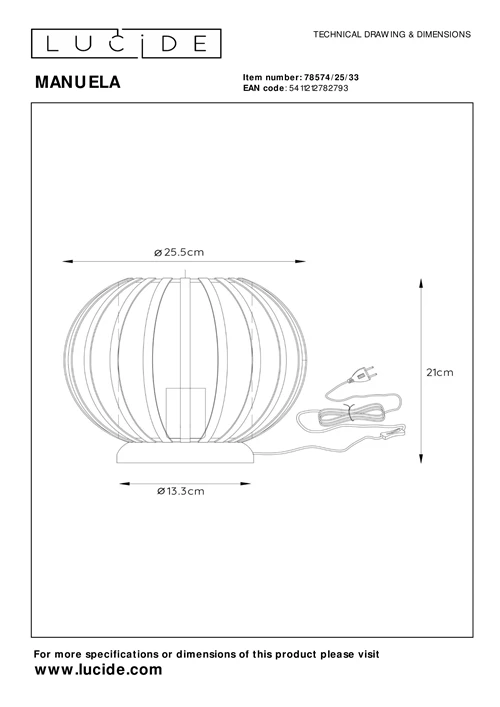 Lucide MANUELA - Tischlampe - Ø 25,5 cm - 1xE27 - Grün - technisch